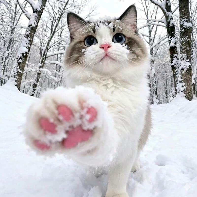 Original cat in snow photo for AI prompt generation