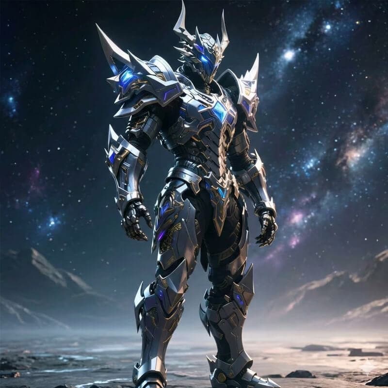 Original cosmic warrior image for AI prompt generation